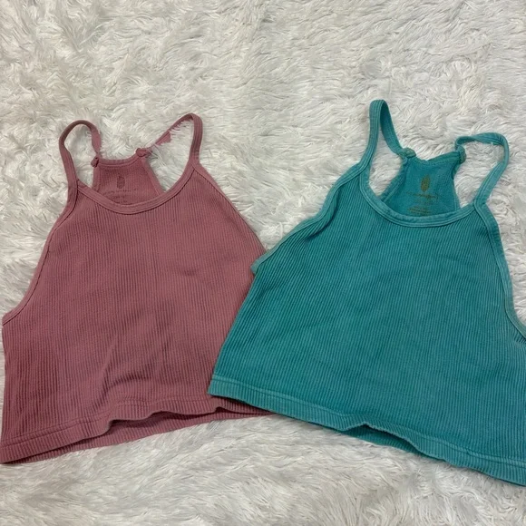 Free People Movement Happiness Runs Crop Tank Tops Blue & Pink - Picture 2 of 2